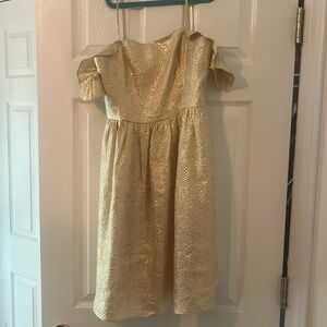 Lily Pulitzer gold and white off the shoulder mini party dress